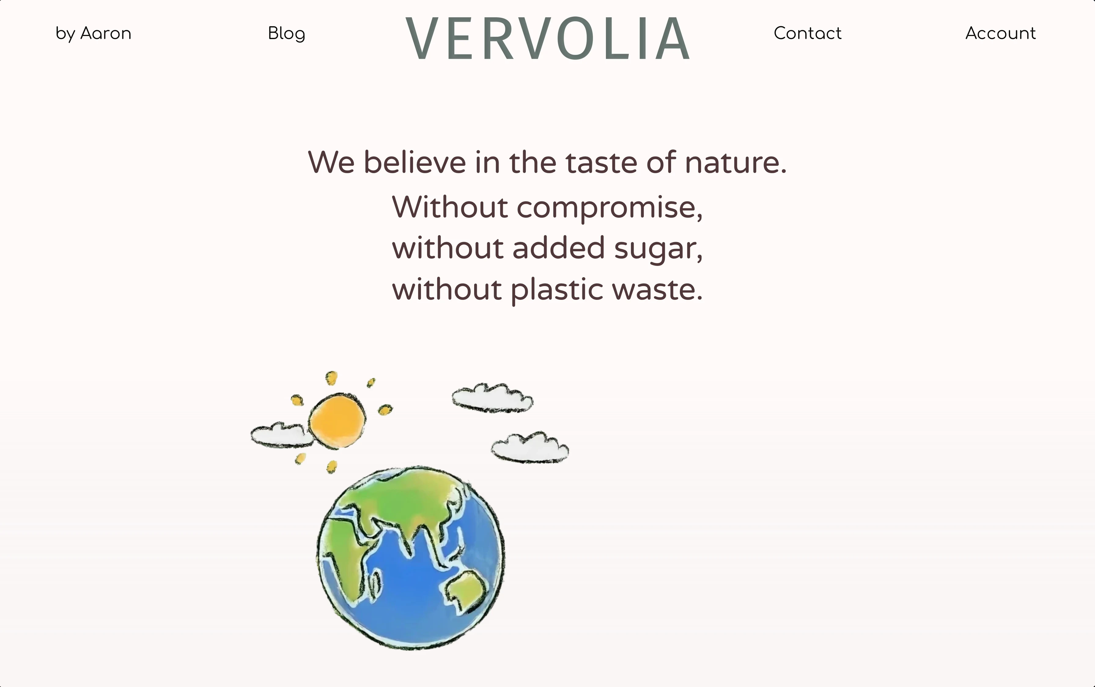 VERVOLIA brand promise about nature, added sugar, and plastic waste with a hand-drawn globe